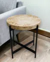 Homezia 22" Black And Brown Wood And Metal Round End Table