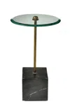 HOMEZIA 22" BLACK AND CLEAR GLASS AND MARBLE ROUND END TABLE