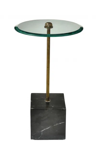 Homezia 22" Black And Clear Glass And Marble Round End Table
