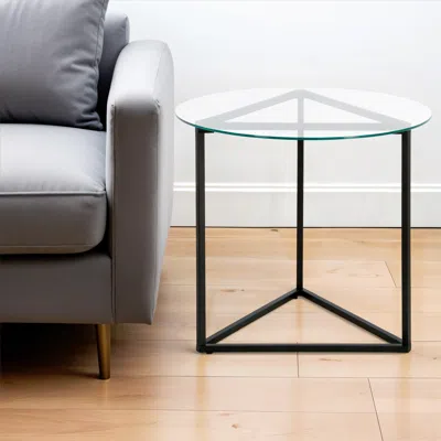 Homezia 22" Black And Clear Glass And Steel Round End Table