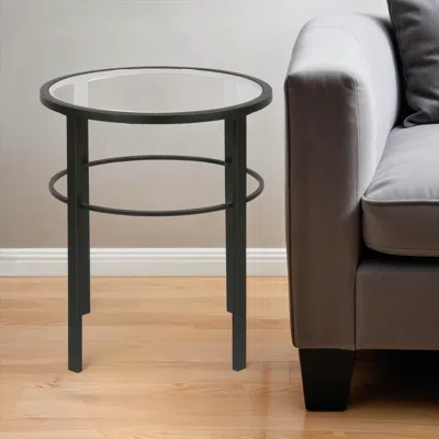 Homezia 22" Black And Clear Glass And Steel Round End Table