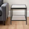 Homezia 22" Black And Clear Glass And Steel Square End Table With Shelf