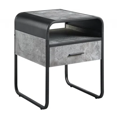 Homezia 22" Black And Concrete Gray Manufactured Wood And Metal Square End Table With Drawer And Shelf In Brown