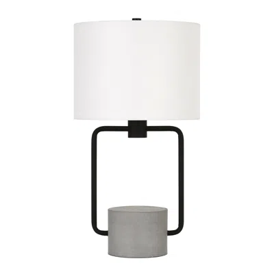 Homezia 22" Black And Gray Concrete Table Lamp With White Drum Shade In Blue