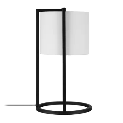 Homezia 22" Black Metal Table Lamp With White Drum Shade In Multi