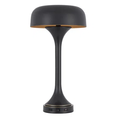 Homezia 22" Black Metal Two Light Novelty Usb Table Lamp With Black Dome Shade