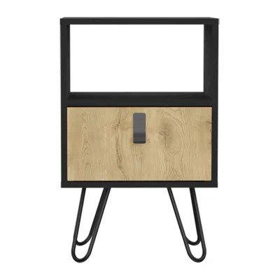Homezia 22" Black One Drawer Faux Wood Nightstand