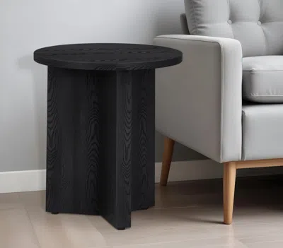 Homezia 22" Black Wood Round End Table In Pattern
