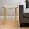 Homezia 22" Brass And Clear Glass And Steel Round End Table