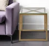 HOMEZIA 22" BRASS AND CLEAR GLASS AND STEEL SQUARE END TABLE