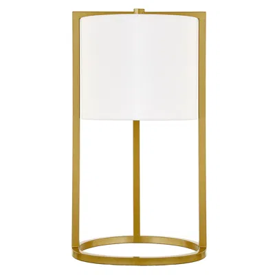Homezia 22" Brass Metal Table Lamp With White Drum Shade In Gold