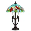 Homezia 22" Bronze Two Light Tiffany Table Lamp With Aqua And Red Floral Shade