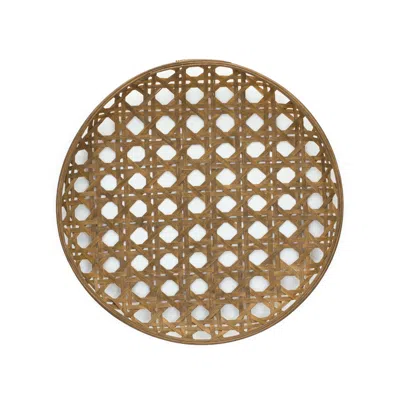 Homezia 22" Brown Bamboo Weave Round Wood Tray In Multi