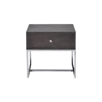 Homezia 22" Chrome And Gray Oak Manufactured Wood Rectangular End Table With Drawer