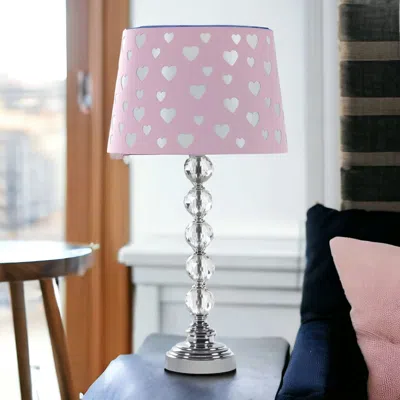 Homezia 22" Crystal With Pink And White Dot Shade Table Lamp