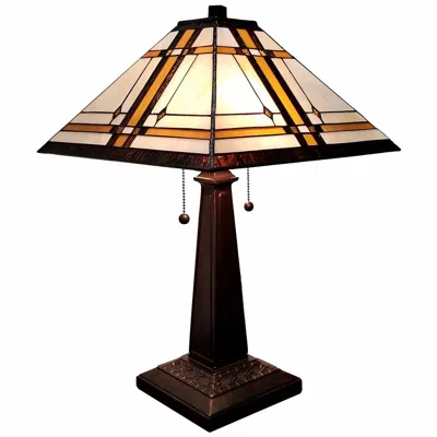 Homezia 22" Dark Brown Metal Two Light Candlestick Table Lamp With Beige Shade