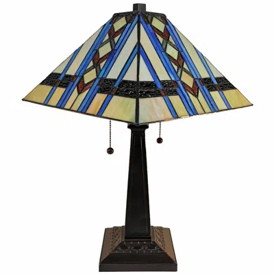 Homezia 22" Dark Brown Metal Two Light Candlestick Table Lamp With Blue Empire Shade