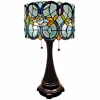 Homezia 22" Dark Brown Metal Two Light Candlestick Table Lamp With Green Shade
