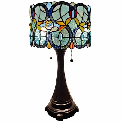 Homezia 22" Dark Brown Metal Two Light Candlestick Table Lamp With Green Shade In Multi