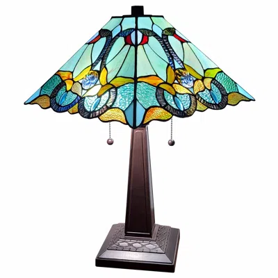Homezia 22" Dark Brown Metal Two Light Candlestick Table Lamp With Green Shade