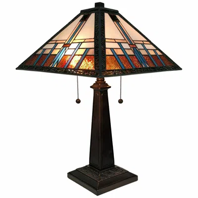 Homezia 22" Dark Brown Metal Two Light Candlestick Table Lamp With Off White Empire Shade In Blue