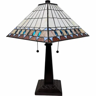 Homezia 22" Dark Brown Metal Two Light Candlestick Table Lamp With Off White Empire Shade In Multi