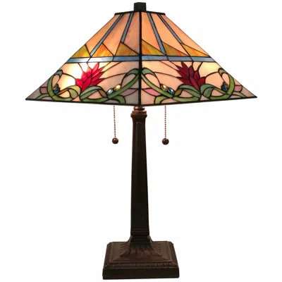 Homezia 22" Dark Brown Metal Two Light Candlestick Table Lamp With White Empire Shade In Multi