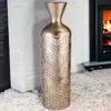 Homezia 22" Gold And Brown Geometric Polyresin Floor Vase