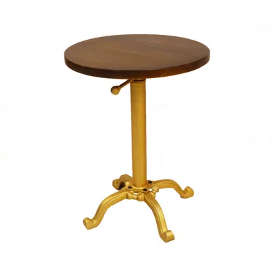 Homezia 22" Gold And Elm Solid Wood Round End Table