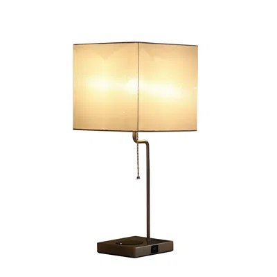 Homezia 22" Gray Bedside Table Lamp With Gray Square Shade In Neutral