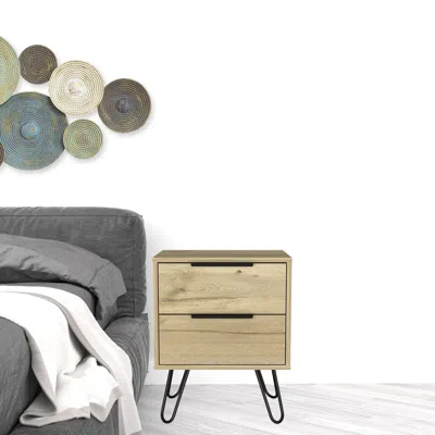 Homezia 22" Light Oak Two Drawer Nightstand