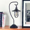 Homezia 22" Navy Blue Metal Arched Table Lamp With Navy Blue Cage Shade