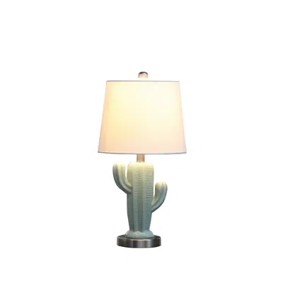 Homezia 22" Pale Blue Green Ceramic Cactus Table Lamp With White Shade