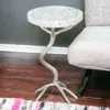 Homezia 22" Silver Aluminum Twigs And White Marble Round End Table