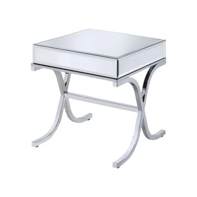 Homezia 22" Silver And Clear Glass Square Mirrored End Table In Metallic