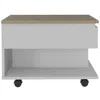 Homezia 22" White And Light Oak Manufactured Wood Rectangular Coffee Table With Drawer