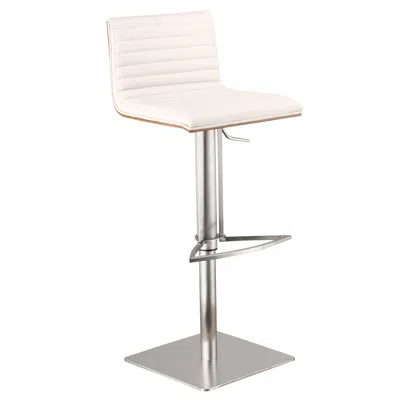 Homezia 22" White And Silver Iron Swivel Low Back Adjustable Height Bar Chair In Brown