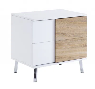 Homezia 22" White High Gloss Manufactured Wood Rectangular End Table With Two Drawers