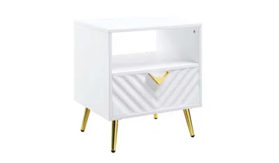 Homezia 22" White Manufactured Wood And Metal Rectangular End Table With Drawer And Shelf In Brown