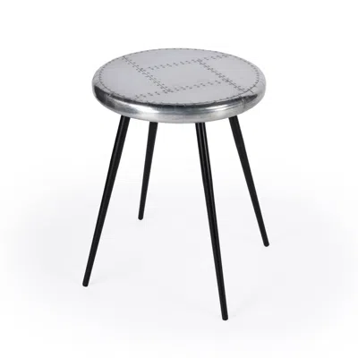 Homezia 23" Aluminum And Manufactured Wood Aviator Round End Table