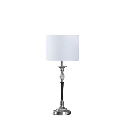 Homezia 23" Black Chrome And Crystal Table Lamp With White Drum Shade In Metallic