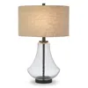 Homezia 23" Black Glass Table Lamp With Flax Drum Shade