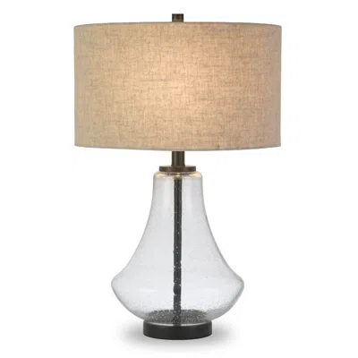 Homezia 23" Black Glass Table Lamp With Flax Drum Shade