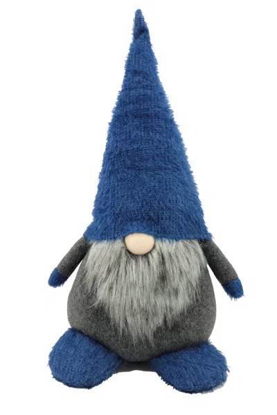 Homezia 23" Blue And Gray Fabric Standing Gnome Sculpture