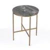 Homezia 23" Brass And Gray Marble Round End Table