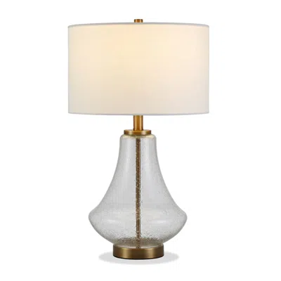 Homezia 23" Brass Glass Table Lamp With White Drum Shade In Black