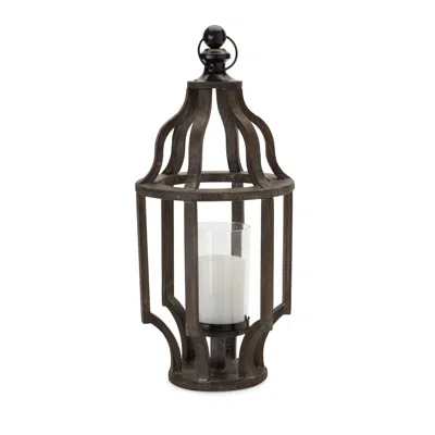Homezia 23" Brown Flameless Floor Hurricane Candle Holder In Black