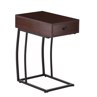 Homezia 23" Brown Manufactured Wood And Iron Rectangular End Table With Drawer