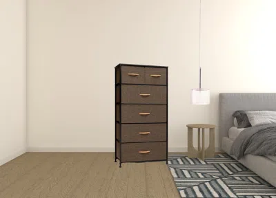 Homezia 23" Brown Steel And Fabric Six Drawer Combo Dresser