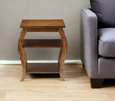 Homezia 23" Brown Wood Bow Leg Square End Table With Two Shelves In Neutral